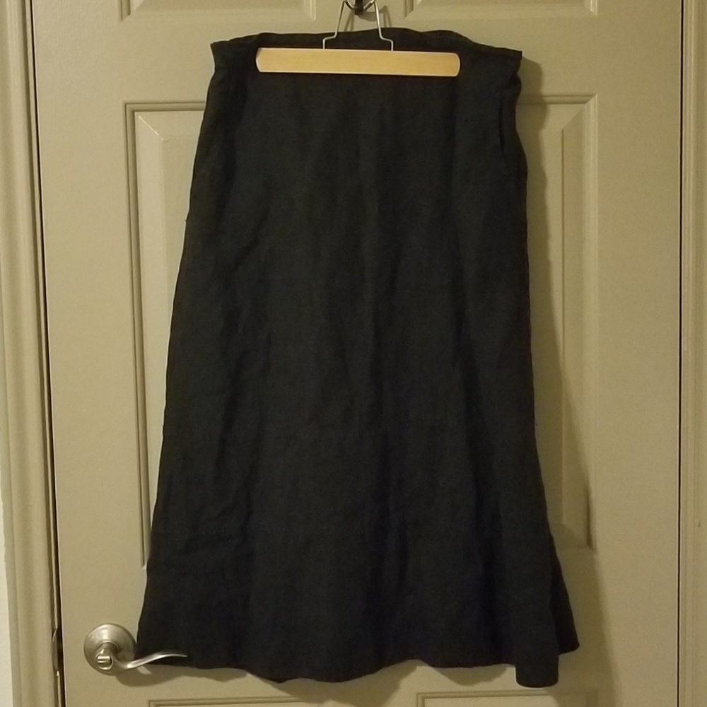 Flax linen black midi skirt